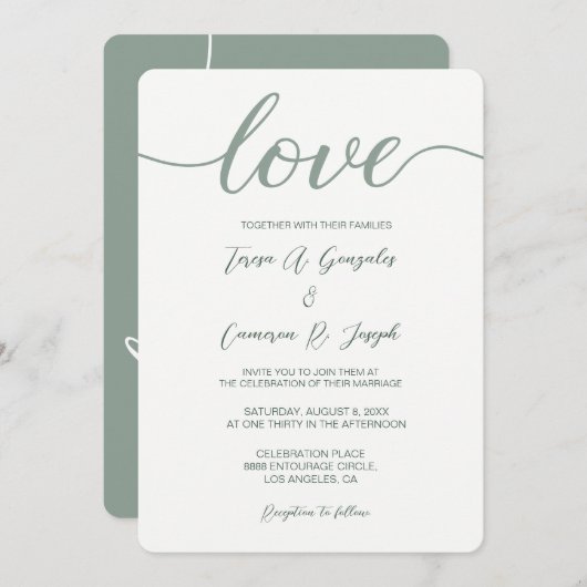 Love Script Weddenschap-typografie Sage Green Kaart (Voorkant / Achterkant)
