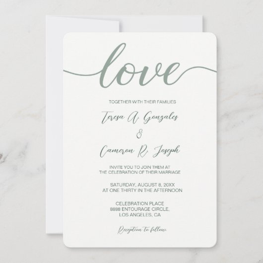 Love Script Weddenschap-typografie Sage Green Kaart (Voorkant)