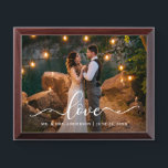 Love Script Wedding Photo Mr en Mrs Plaque Troffee Gedenkplaat<br><div class="desc">Love Elegant Script Mr en Mrs Wedding Photo Plaque</div>