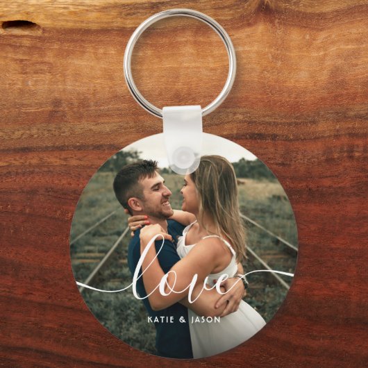 Love Script Weduwfoto Custom Sleutelhanger (Voorkant)