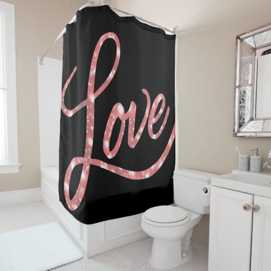Love Script | Zwart en Roze Glitter Sterren Sparkl Douchegordijn (In situ)