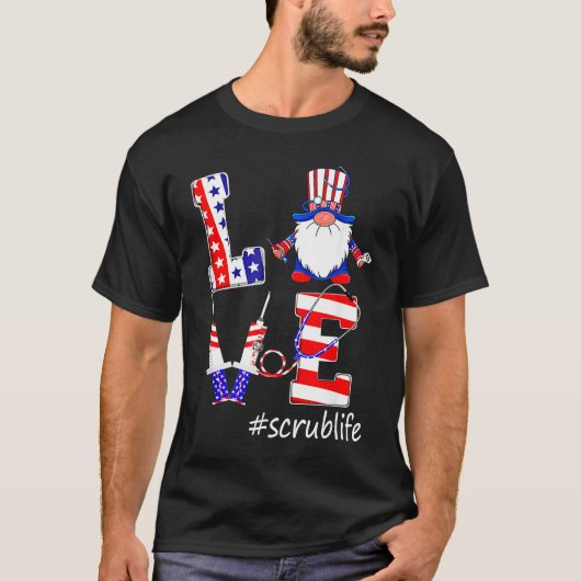 Love Scrub Life Nurse Gnomes 4th Of July American T-shirt (Voorkant)