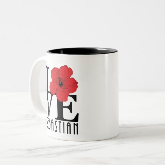 LOVE Sebastian 11oz Red hibiscus Tweekleurige Koffiemok (Voorkant links)