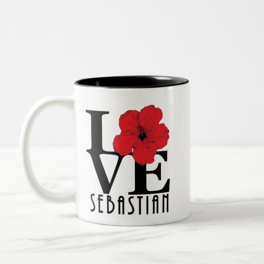 LOVE Sebastian 11oz Red hibiscus Tweekleurige Koffiemok (Links)