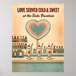 Love Served Cold & Sweet Retro Soda Fountain Poster