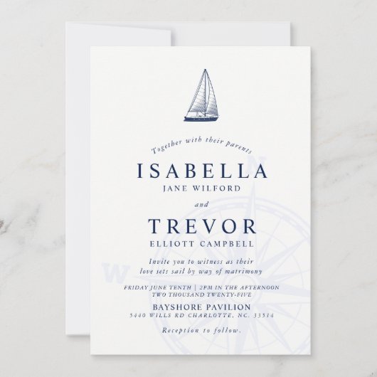 Love sets Sail Nautical Wedding Invitation Kaart (Voorkant)
