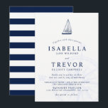 Love sets Sail Nautical Wedding Invitation Kaart<br><div class="desc">Aangepaste nautische stijl bruiloft uitnodigingen met een donkere marine en wit kleurenschema. De voorzijde van de uitnodiging is voorzien van een zeilbootillustratie gevolgd door uw trouwdag informatie. Vervaagd in de achtergrond is een Compass wind roos In een nautische stijl. Aan de achterkant van de uitnodiging is een donker marineblauw en...</div>