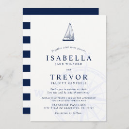 Love sets Sail Nautical Wedding Invitation Kaart