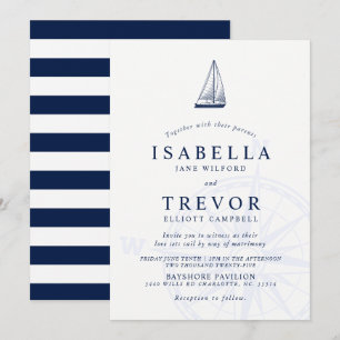 Love sets Sail Nautical Wedding Invitation Kaart