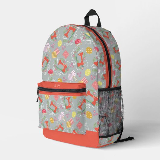 Love Sewing Grey Bedrukte Rugzak (Achterkant Hoek Rechts)