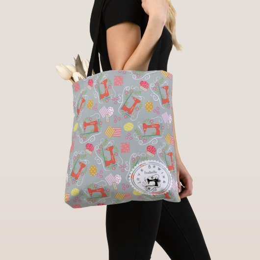 Love Sewing Machine Grey Tote Bag (Dichtbij)