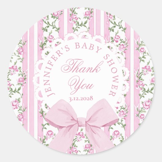 Love Shack Baby Coquette Pink Bow Thank you Ronde Sticker (Voorkant)