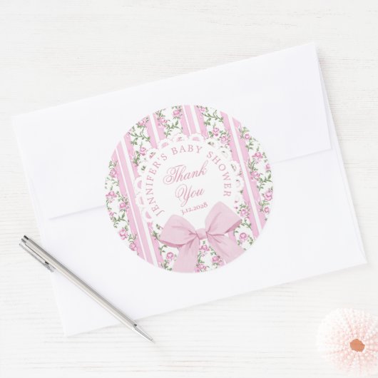 Love Shack Baby Coquette Pink Bow Thank you Ronde Sticker (Envelop)