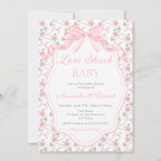  Love Shack Baby Pink Bow Baby Shower Girl Kaart (Voorkant)
