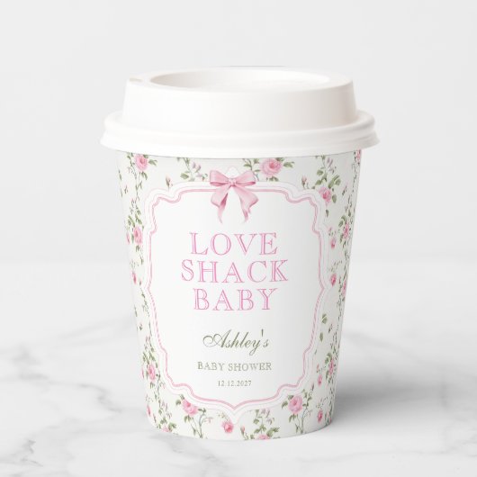 Love Shack Baby Pink Floral Baby shower Papieren Bekers (Achterkant)