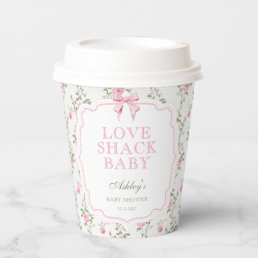 Love Shack Baby Pink Floral Baby shower Papieren Bekers (Voorkant)