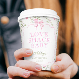 Love Shack Baby Pink Floral Baby shower Papieren Bekers