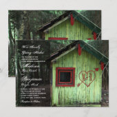 Love Shack Cabin Initialen Heart Wedding Invitatio Kaart (Voorkant / Achterkant)