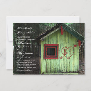 Love Shack Cabin Initialen Heart Wedding Invitatio Kaart