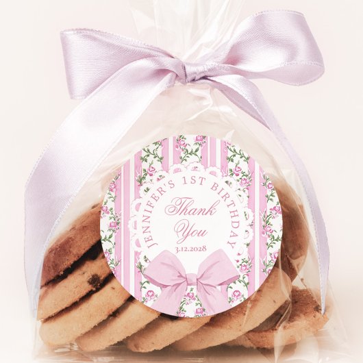 Love Shack Fancy One Floral Coquette Bow Birthday Ronde Sticker