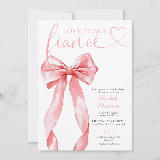 Love Shack Fiance Pink Bow Bridal Shower Kaart (Voorkant)