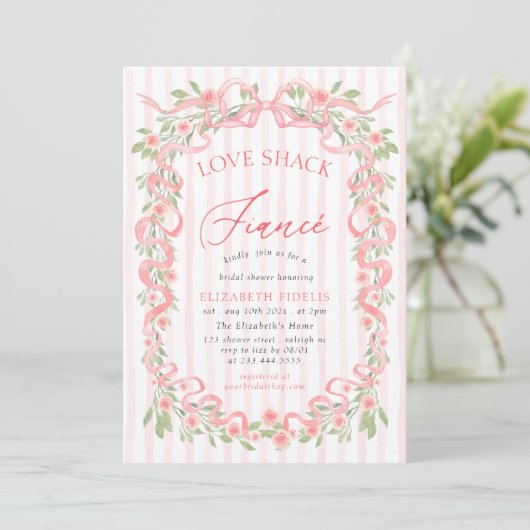 Love Shack Fiance Pink Bow Floral Bridal Shower Kaart (Staand voorkant)