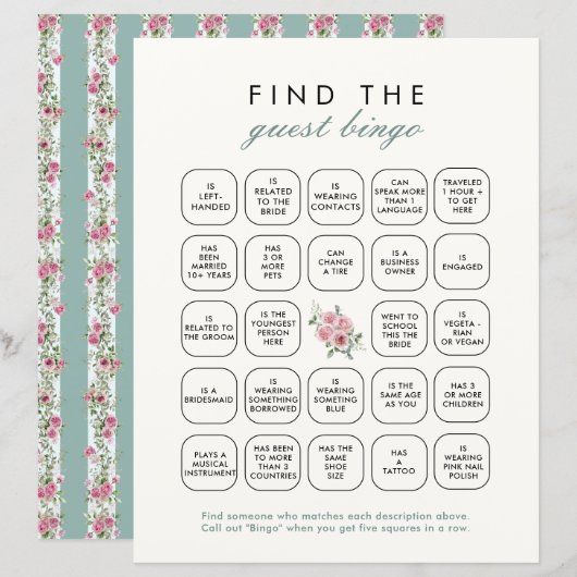 Love Shack Financiën Vind het gast Bingo spel (Voorkant / Achterkant)