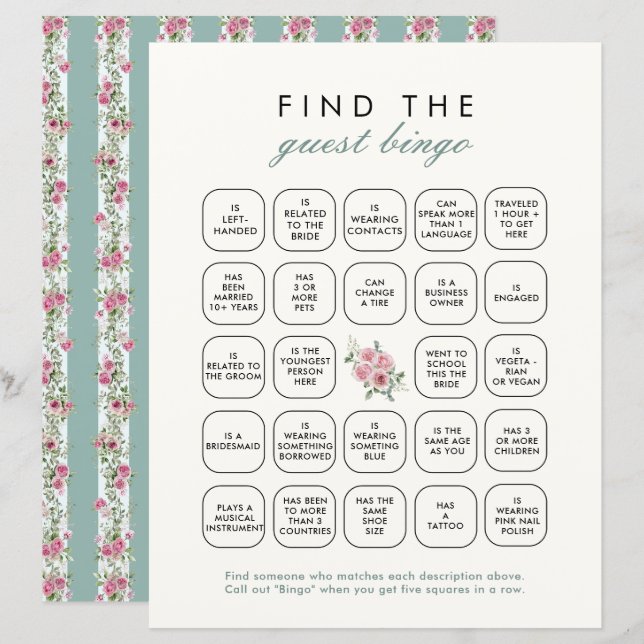 Love Shack Financiën Vind het gast Bingo spel (Voorkant / Achterkant)