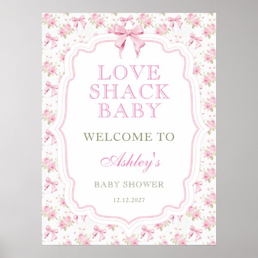 Love Shack Roze Bow Baby shower Welkom Poster (Voorkant)