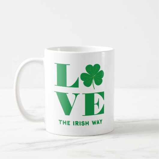 Love Shamrock Clover Irish Custom Text Groen Wit Koffiemok (Links)