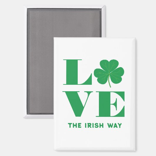 Love Shamrock Clover Irish Custom Text Groen Wit Magneet (Voorkant / Achterkant)