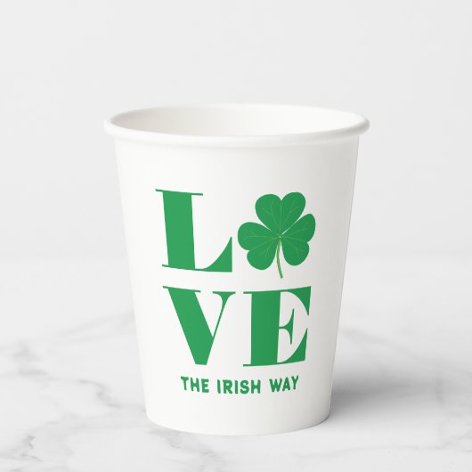 Love Shamrock Clover Irish Custom Text Groen Wit Papieren Bekers (Achterkant)