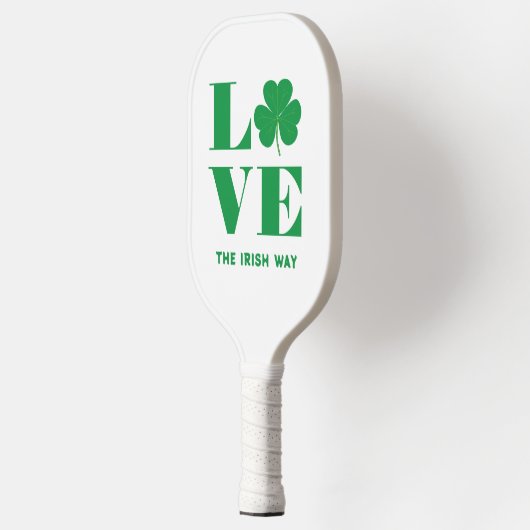 Love Shamrock Clover Irish Custom Text Groen Wit Pickleball Paddle (Links)