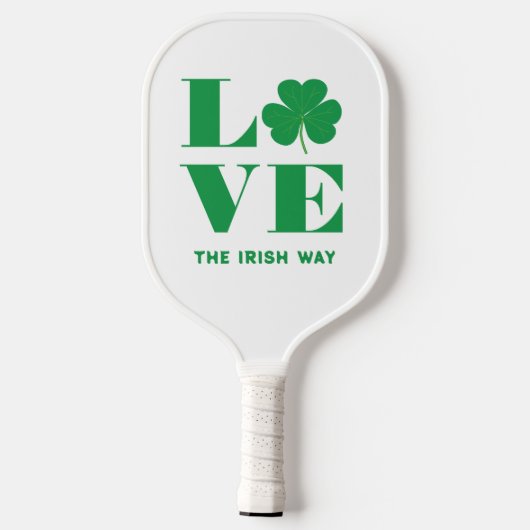 Love Shamrock Clover Irish Custom Text Groen Wit Pickleball Paddle (Achterkant)
