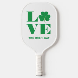 Love Shamrock Clover Irish Custom Text Groen Wit Pickleball Paddle