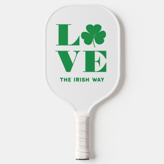 Love Shamrock Clover Irish Custom Text Groen Wit Pickleball Paddle (Voorkant)