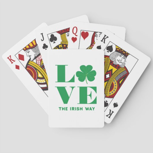 Love Shamrock Clover Irish Custom Text Groen Wit Pokerkaarten (Achterkant)