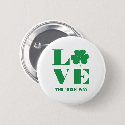 Love Shamrock Clover Irish Custom Text Groen Wit Ronde Button 5,7 Cm (Voorkant /achterkant)