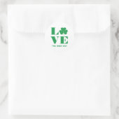 Love Shamrock Clover Irish Custom Text Groen Wit Ronde Sticker (Tas)