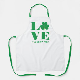 Love Shamrock Clover Irish Custom Text Groen Wit Schort