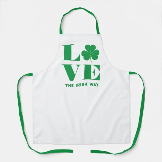 Love Shamrock Clover Irish Custom Text Groen Wit Schort (Voorkant)