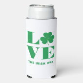 Love Shamrock Clover Irish Custom Text Groen Wit Seltzer Blikjeskoeler (Seltzer Achterkant)