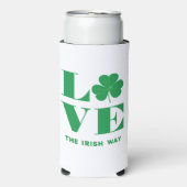 Love Shamrock Clover Irish Custom Text Groen Wit Seltzer Blikjeskoeler (Seltzer Voorkant)