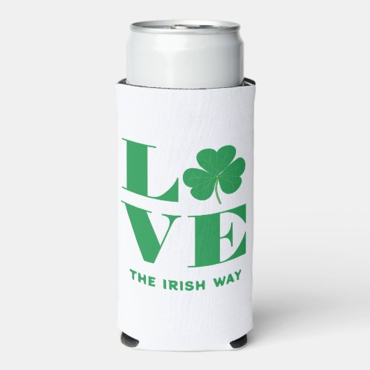 Love Shamrock Clover Irish Custom Text Groen Wit Seltzer Blikjeskoeler (Seltzer Voorkant)