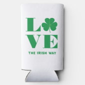 Love Shamrock Clover Irish Custom Text Groen Wit Seltzer Blikjeskoeler (Achterkant)