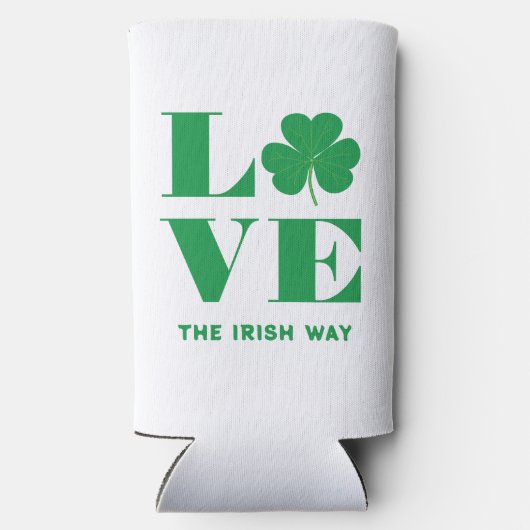 Love Shamrock Clover Irish Custom Text Groen Wit Seltzer Blikjeskoeler (Achterkant)