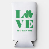 Love Shamrock Clover Irish Custom Text Groen Wit Seltzer Blikjeskoeler (Voorkant)