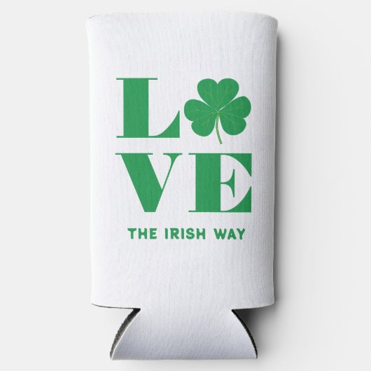 Love Shamrock Clover Irish Custom Text Groen Wit Seltzer Blikjeskoeler (Voorkant)