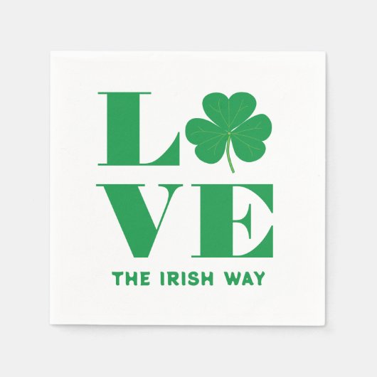 Love Shamrock Clover Irish Custom Text Groen Wit Servet (Voorkant)
