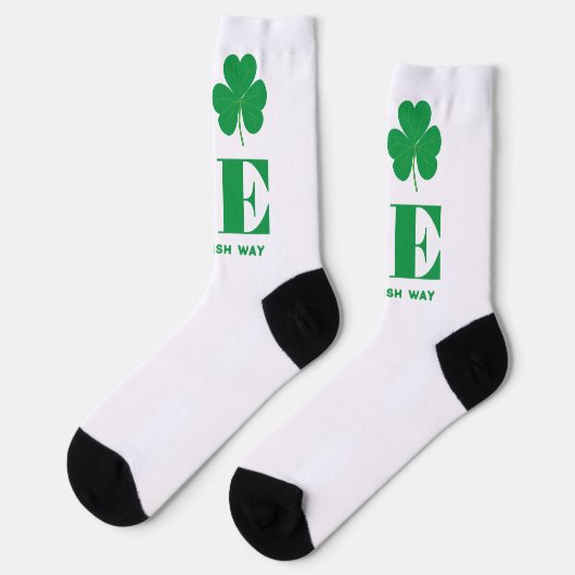 Love Shamrock Clover Irish Custom Text Groen Wit Sokken (Links)